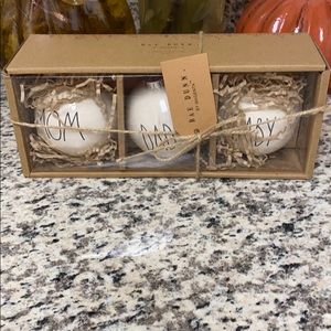 Rae Dunn ornaments MOM DAD BABY